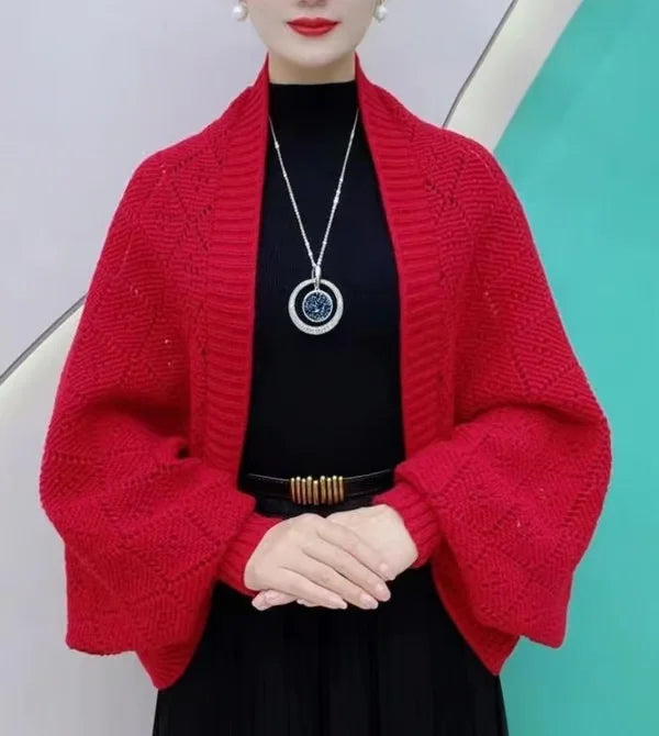 Hannah Gebreide Cardigan met Geïntegreerde Sjaalkraag