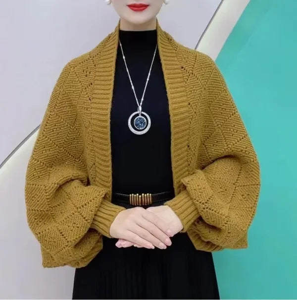 Hannah Gebreide Cardigan met Geïntegreerde Sjaalkraag