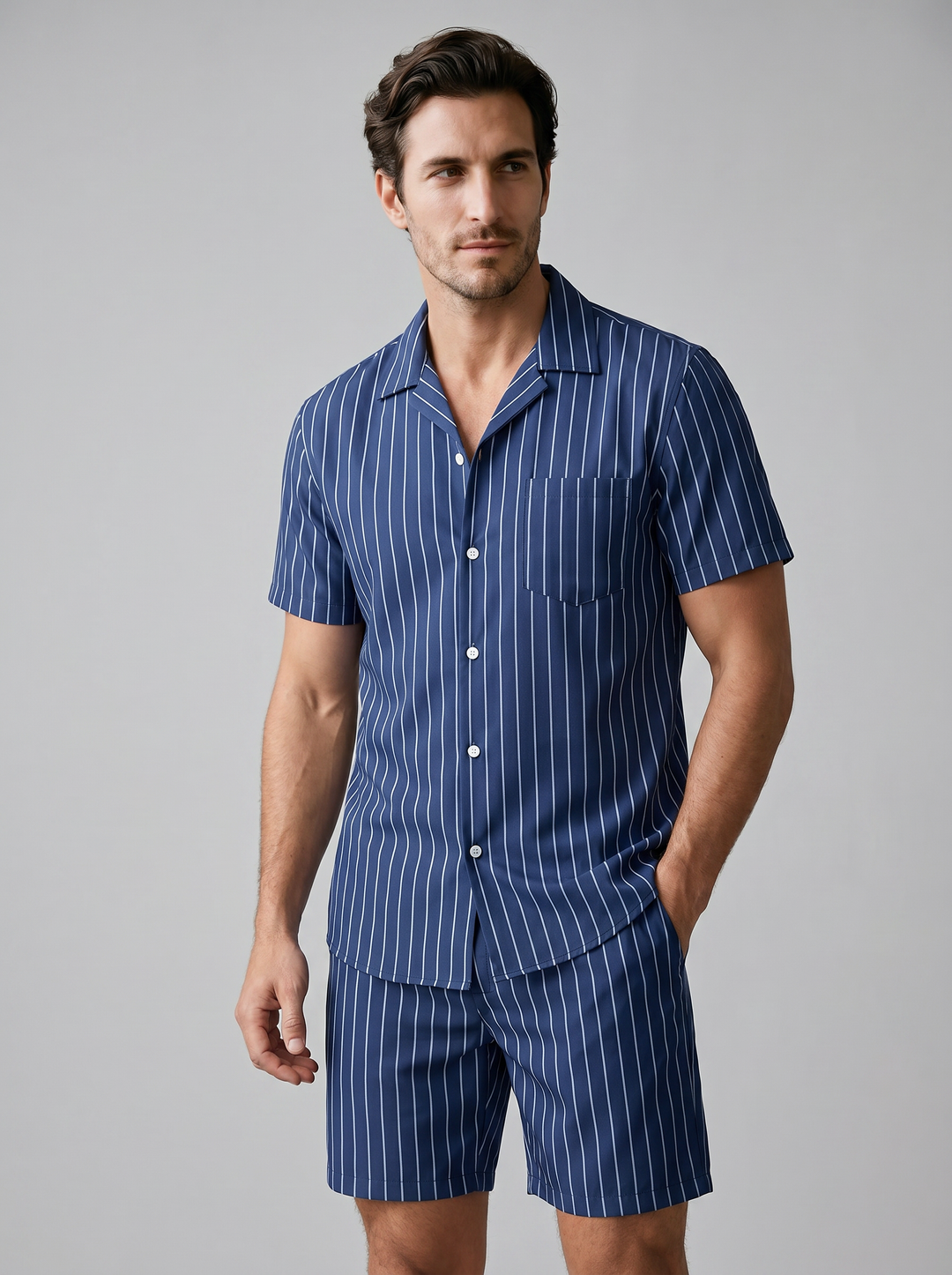 Heren Pinstripe Korte Mouw Co-ord Set Zomer
