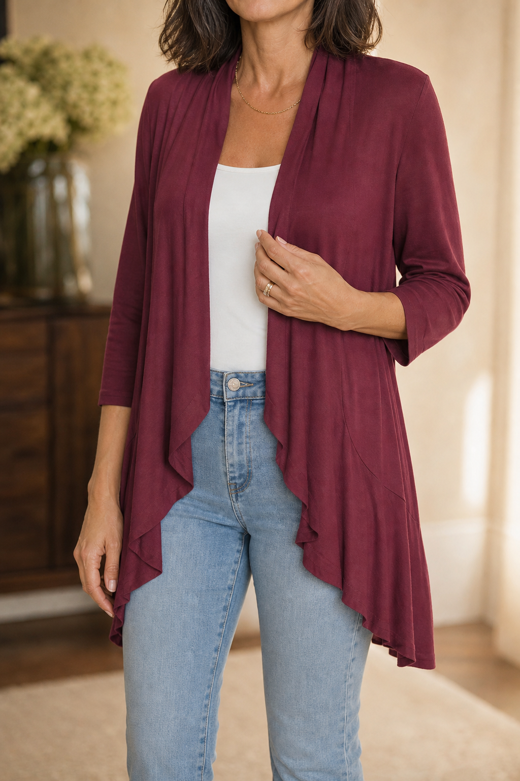 Wearbella – 3/4 Mouw Open Voorkant Waterval Cardigan