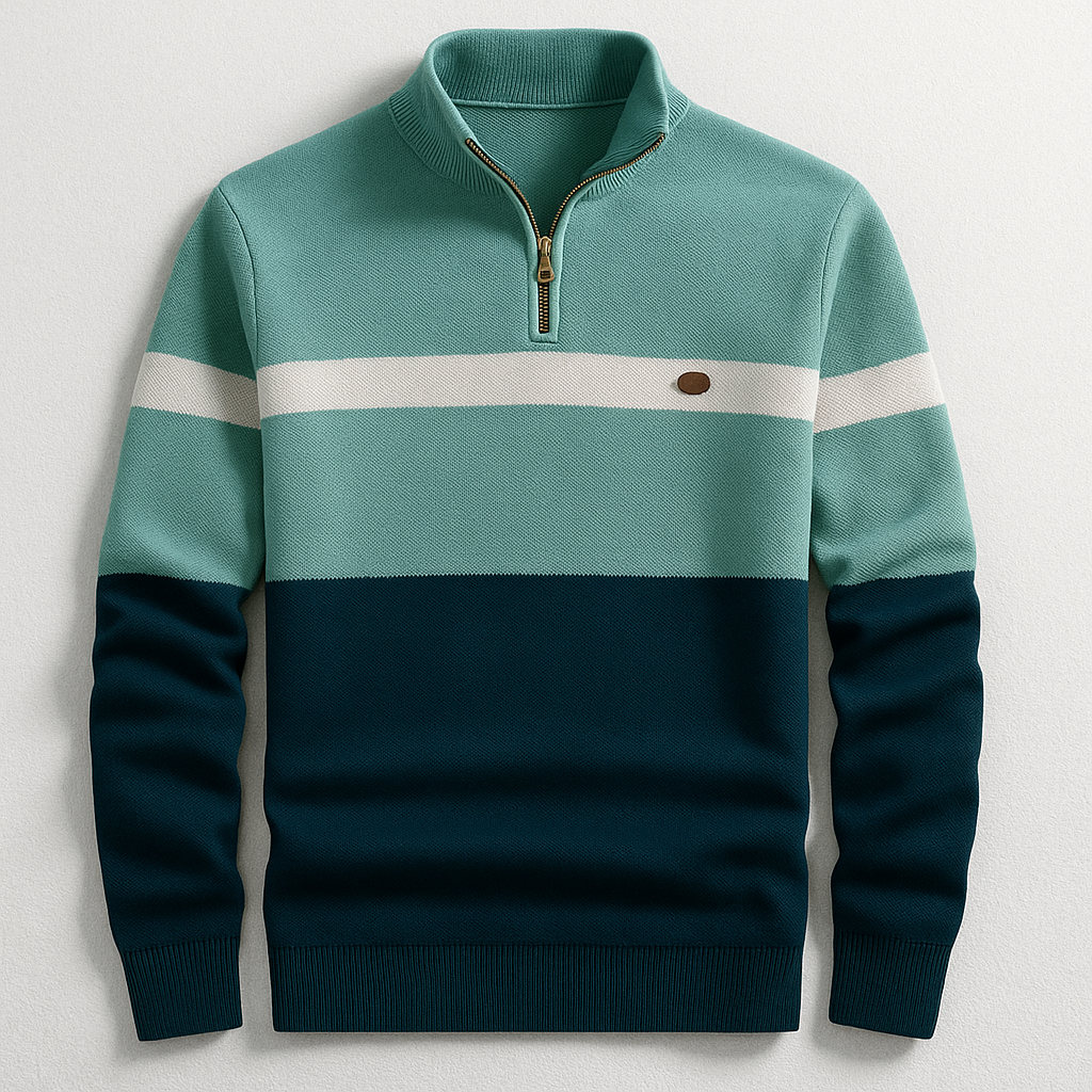 Heren Kleurblok Kwart Rits Brei Sweater