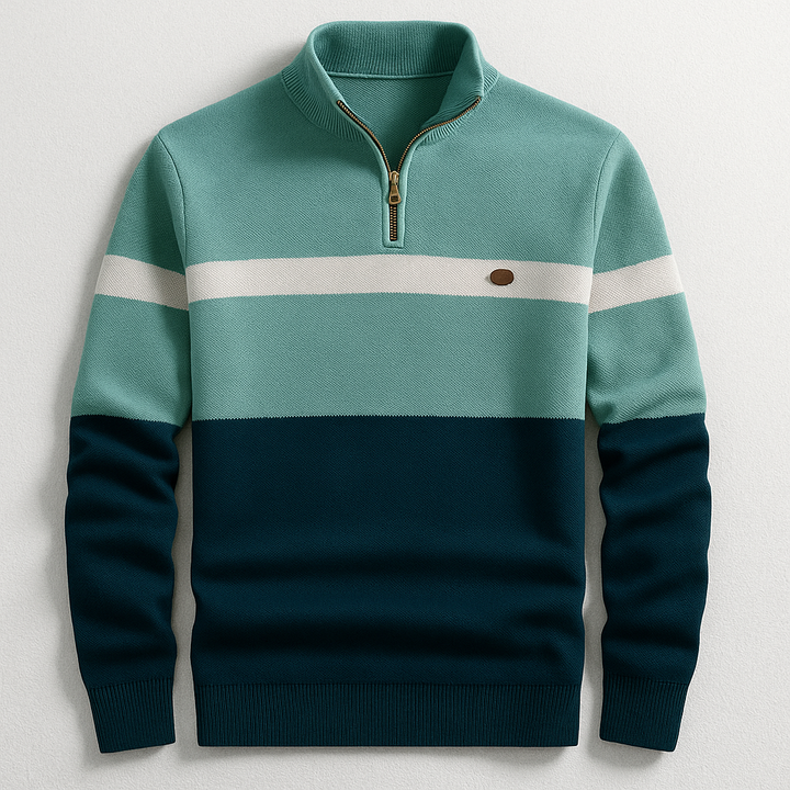 Heren Kleurblok Kwart Rits Brei Sweater