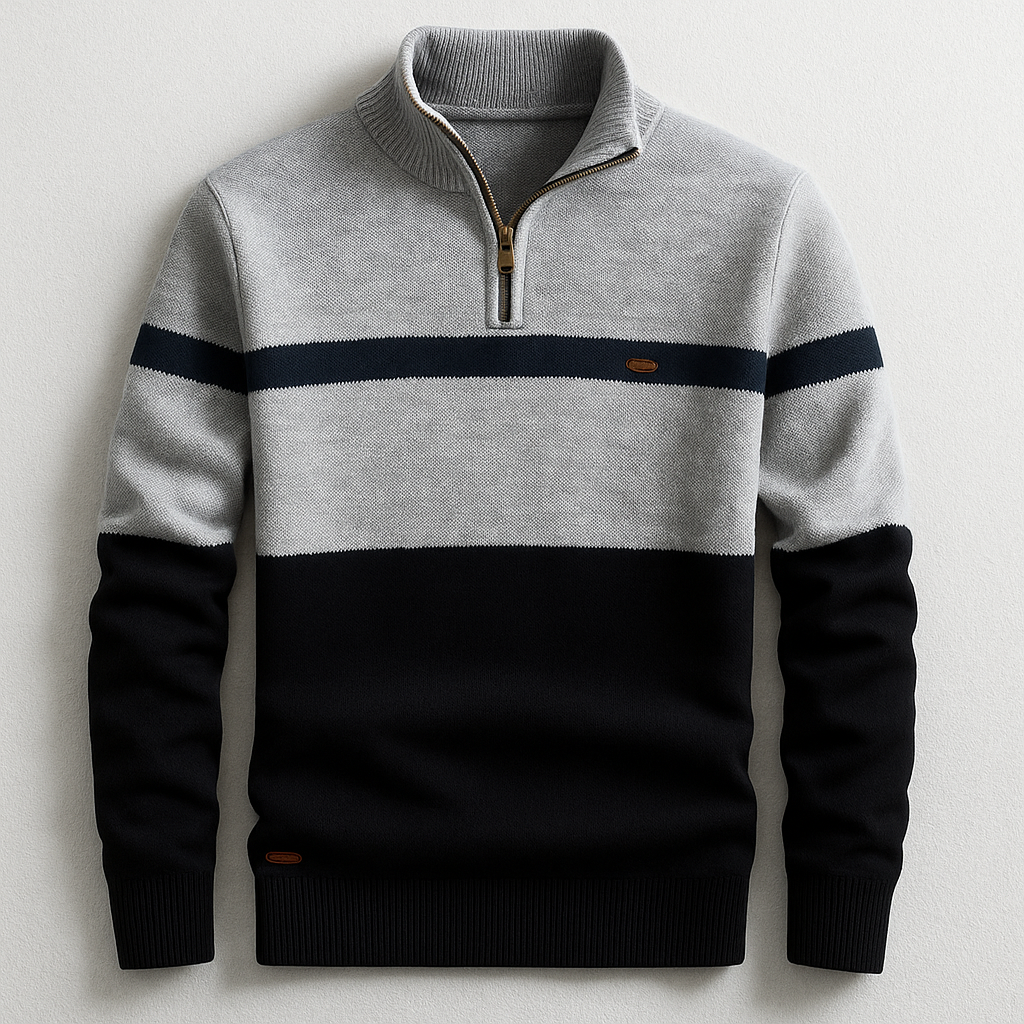 Heren Kleurblok Kwart Rits Brei Sweater