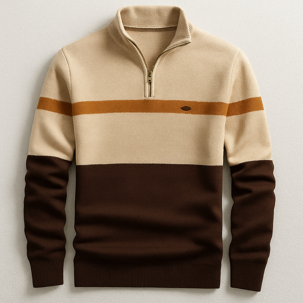 Heren Kleurblok Kwart Rits Brei Sweater