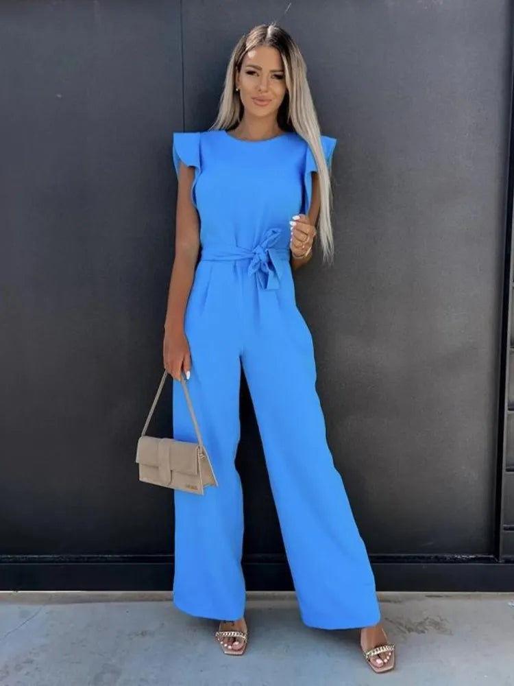 Jacobs | Elegante jumpsuit met wijde pijpen en korte mouwen