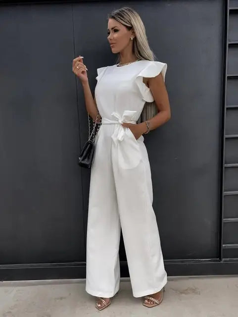Jacobs | Elegante jumpsuit met wijde pijpen en korte mouwen
