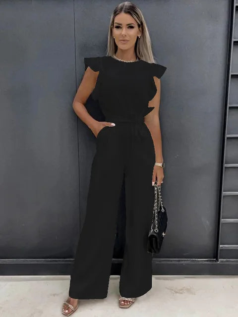 Jacobs | Elegante jumpsuit met wijde pijpen en korte mouwen