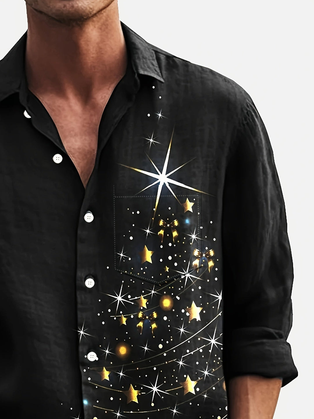 Jasper | Herenshirt met vintage kerst 3D-print en knoopsluiting