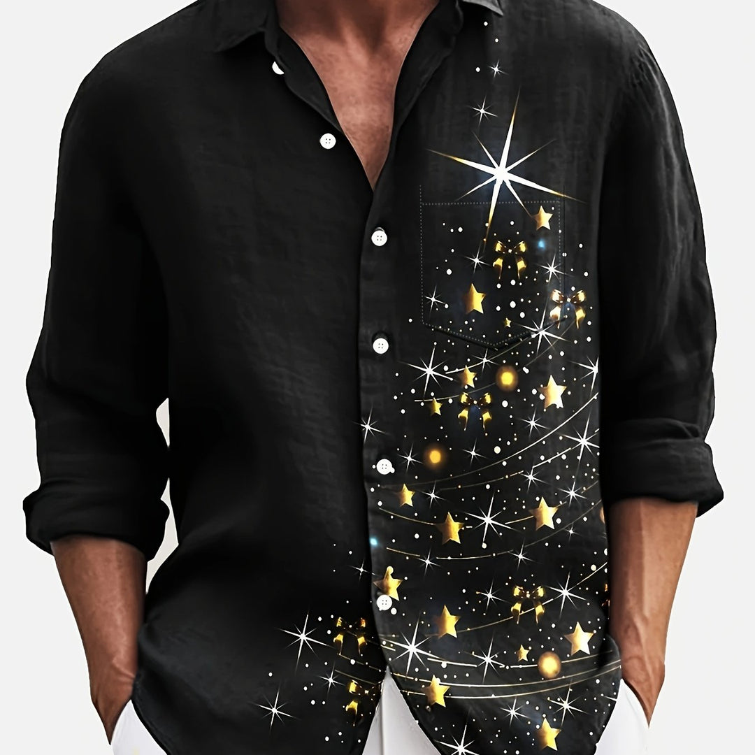 Jasper | Herenshirt met vintage kerst 3D-print en knoopsluiting