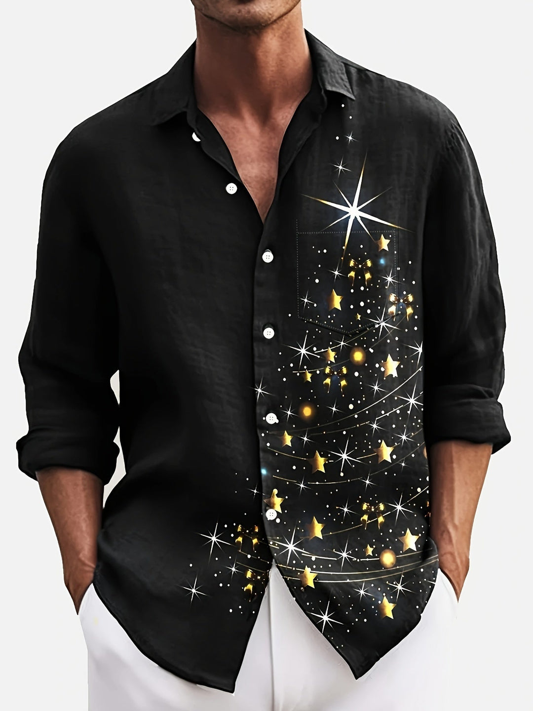 Jasper | Herenshirt met vintage kerst 3D-print en knoopsluiting