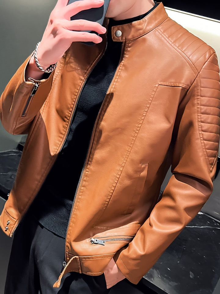 Jasper | Stoere PU leren herenjas met opstaande kraag