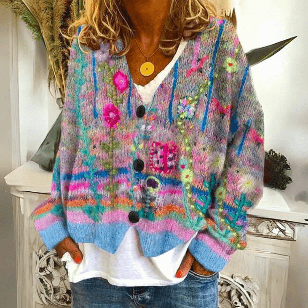 Jocelyn | Dames Bloemen Knopen-Front Cardigan