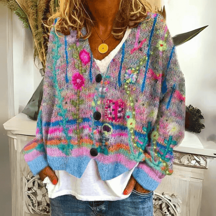 Jocelyn | Dames Bloemen Knopen-Front Cardigan