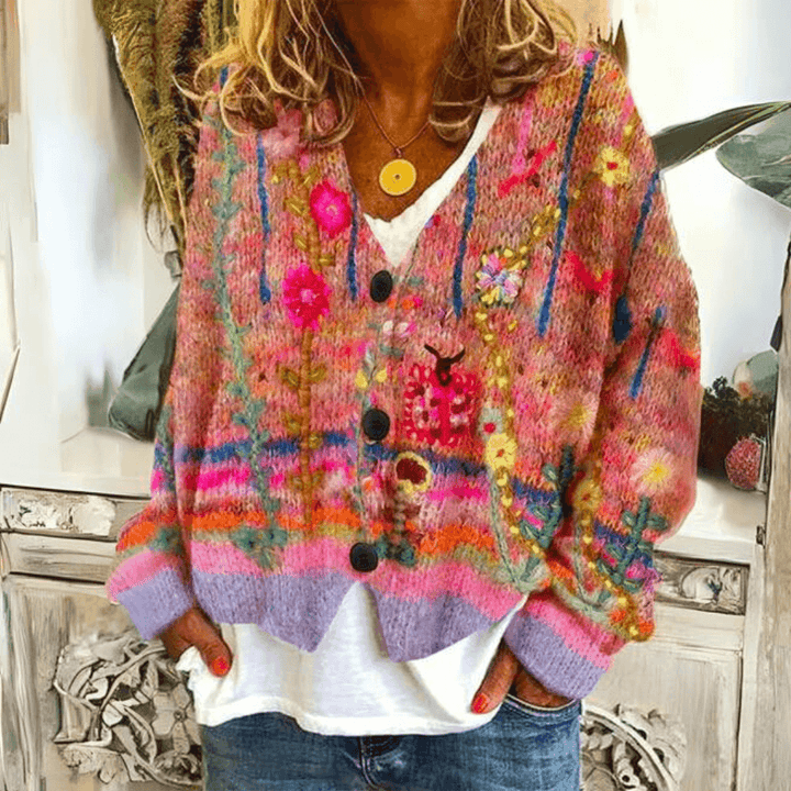 Jocelyn | Dames Bloemen Knopen-Front Cardigan