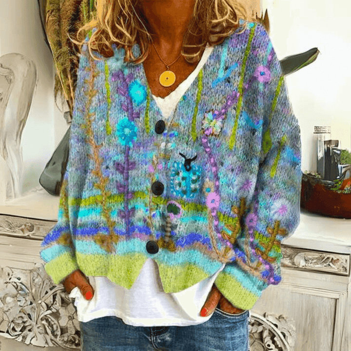 Jocelyn | Dames Bloemen Knopen-Front Cardigan