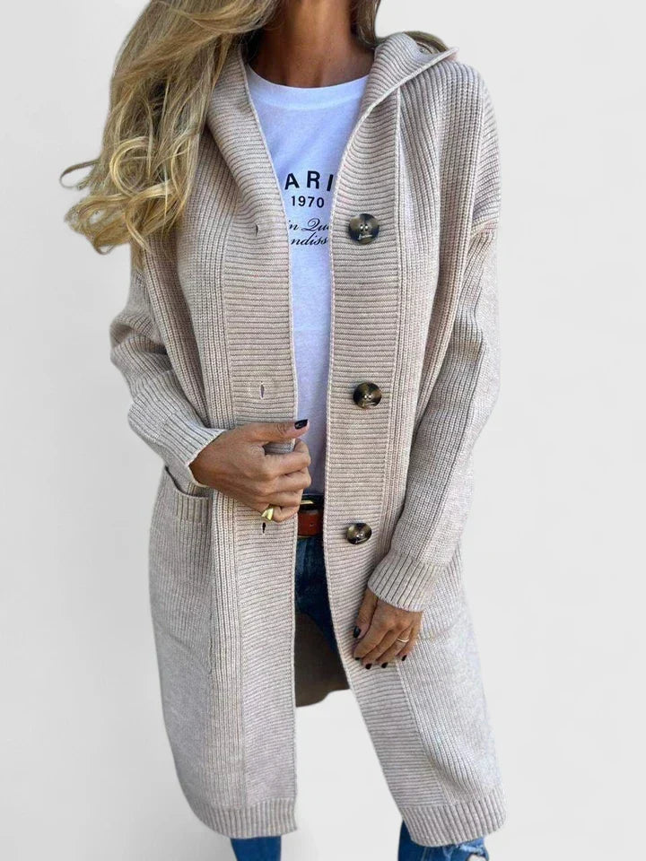 GRACIE – LANG GERIBBELD HOODIE CARDIGAN