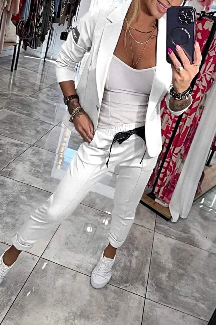 Comfortabele Vrouwen Set met Blazer en Slim Fit Broek
