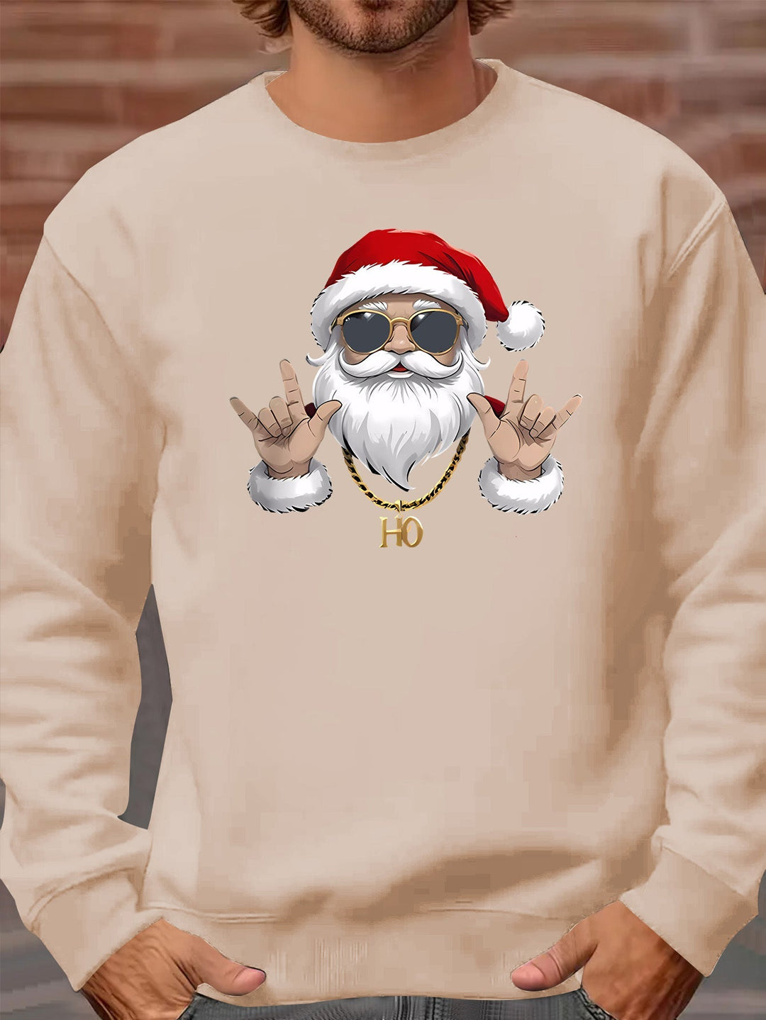 Kasper | Heren sweatshirt met kerstmanprint en lange mouwen