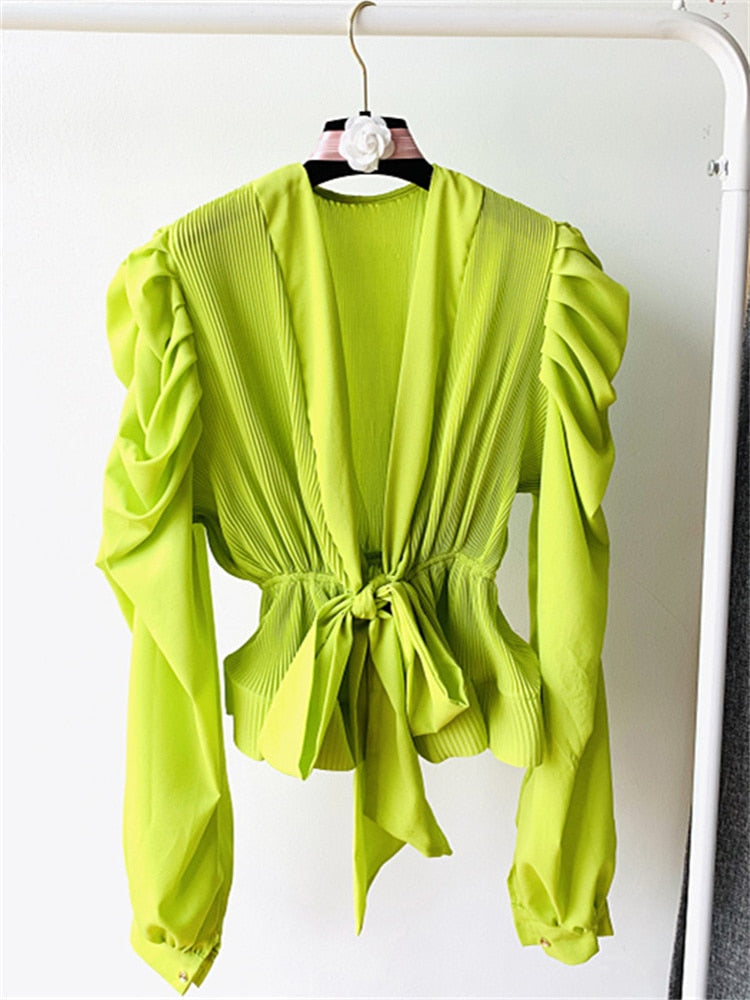 Käthe | V-hals Blouse met Pofmouwen
