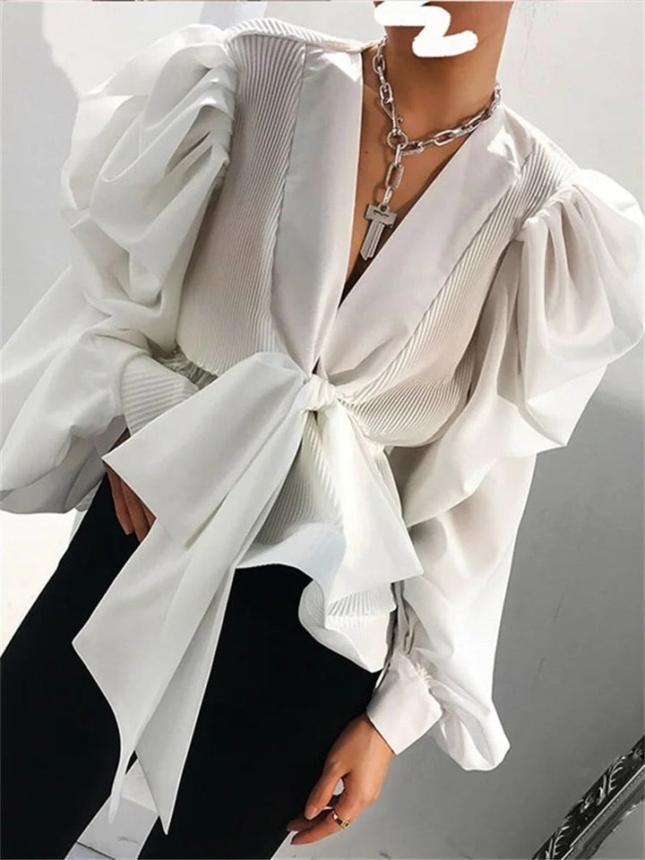 Käthe | V-hals Blouse met Pofmouwen