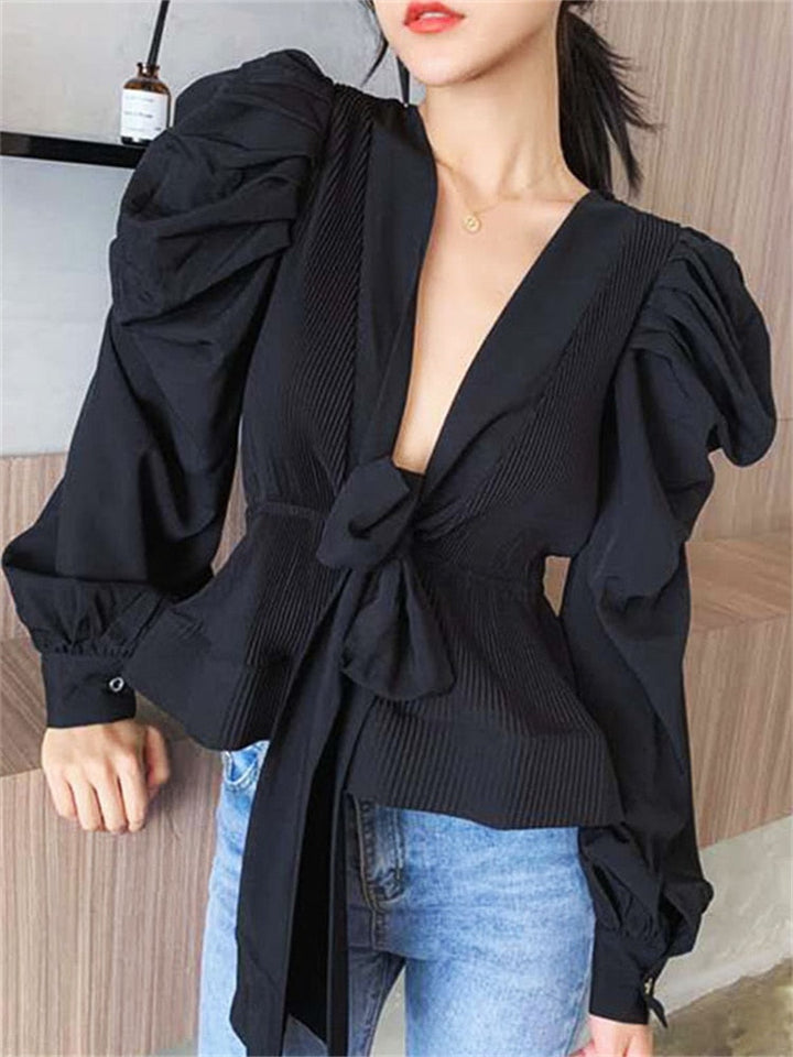 Käthe | V-hals Blouse met Pofmouwen