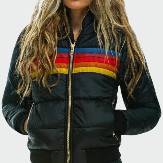 Dames Vintage Gestreepte Hooded Puffer Jast
