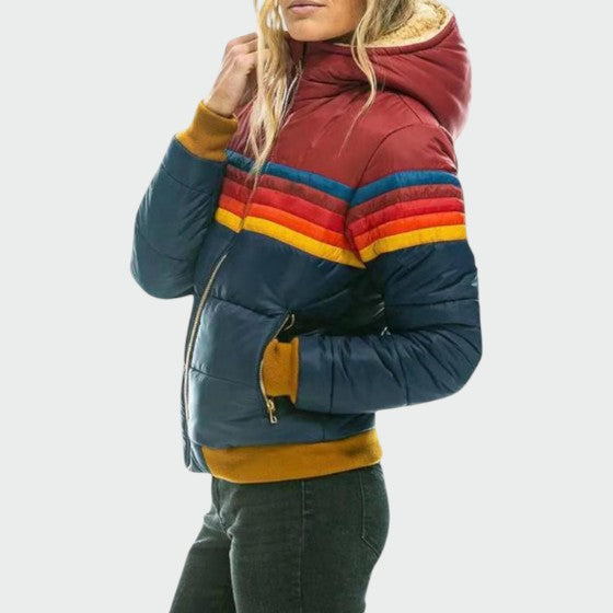 Dames Vintage Gestreepte Hooded Puffer Jast