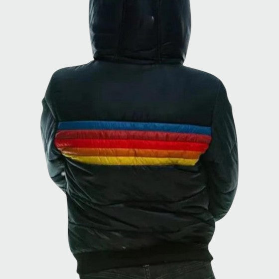 Dames Vintage Gestreepte Hooded Puffer Jast