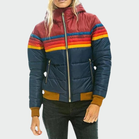 Dames Vintage Gestreepte Hooded Puffer Jast