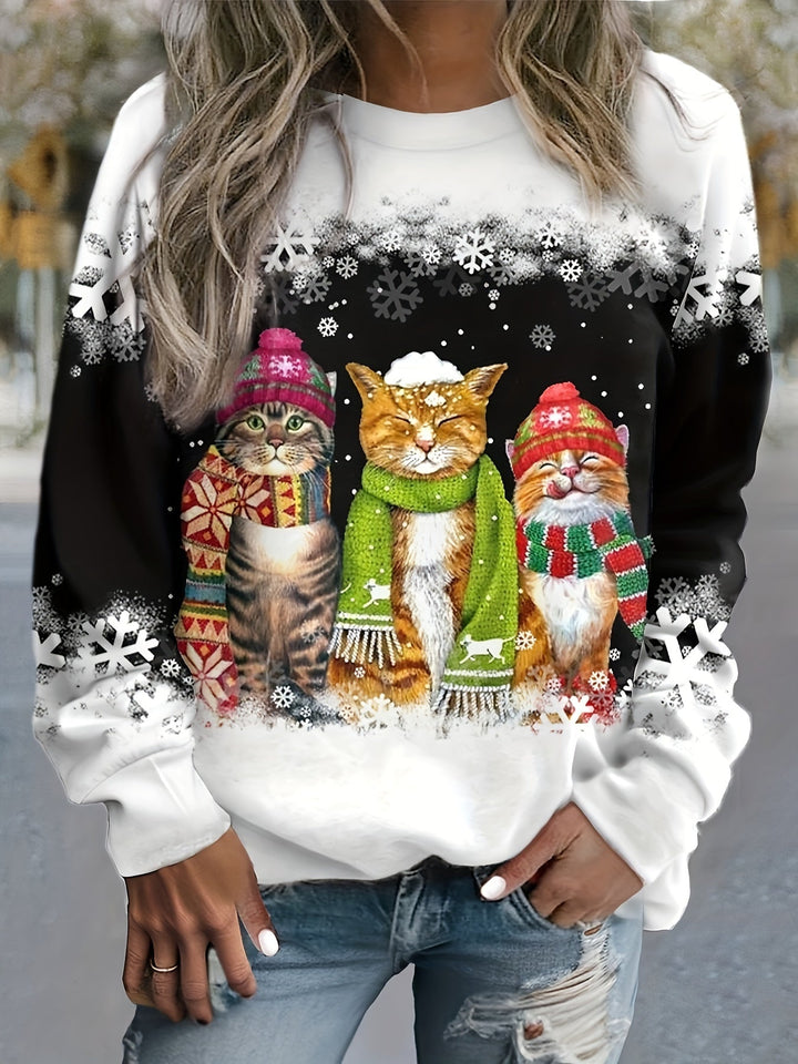Kitty | Casual kerstkattenprint sweatshirt