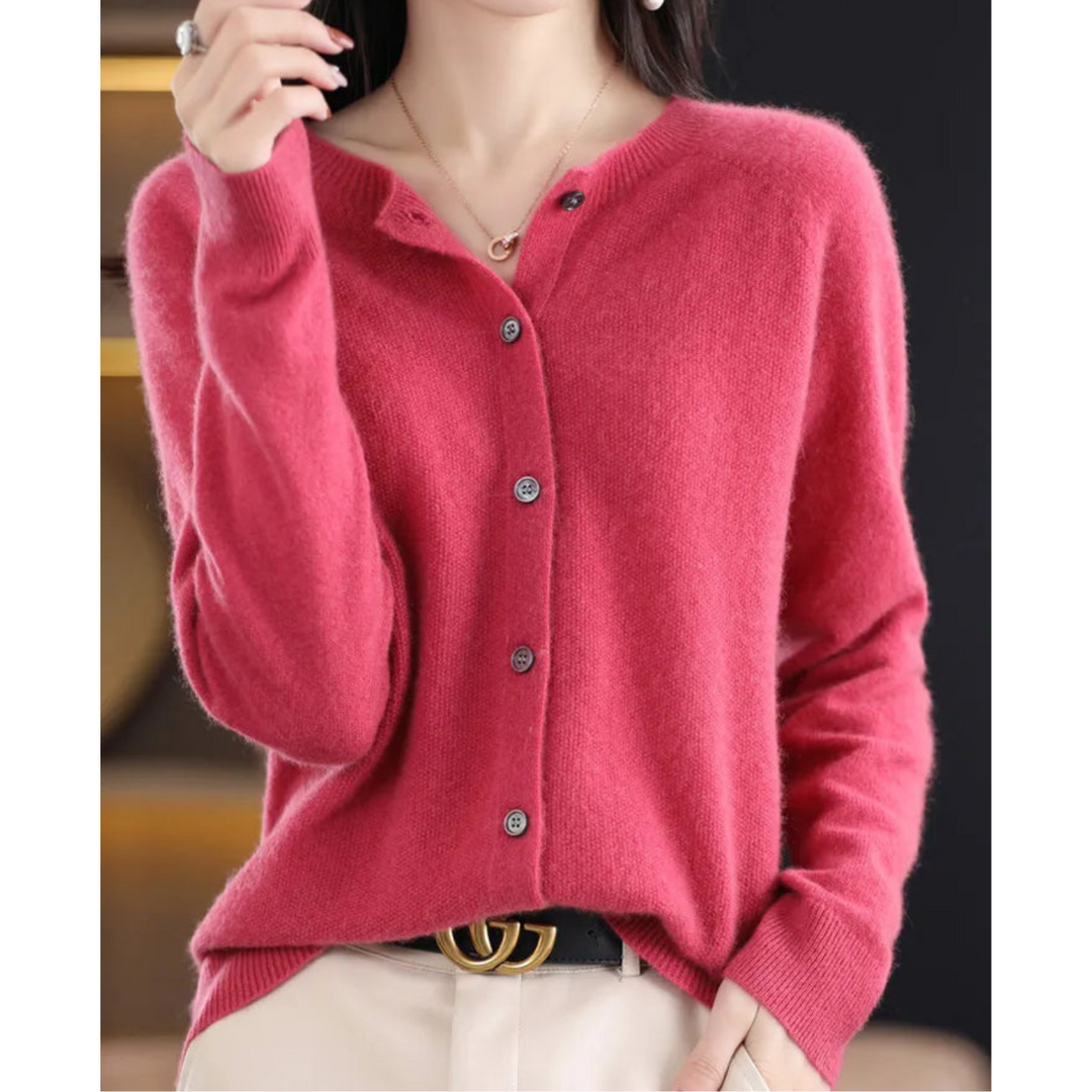 Gebreide Cardigan met Ronde Hals en Knopen Voor