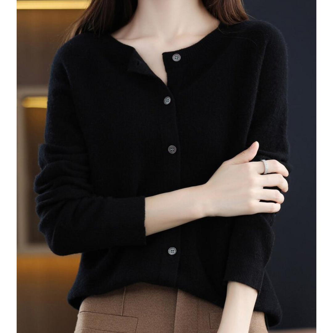 Gebreide Cardigan met Ronde Hals en Knopen Voor