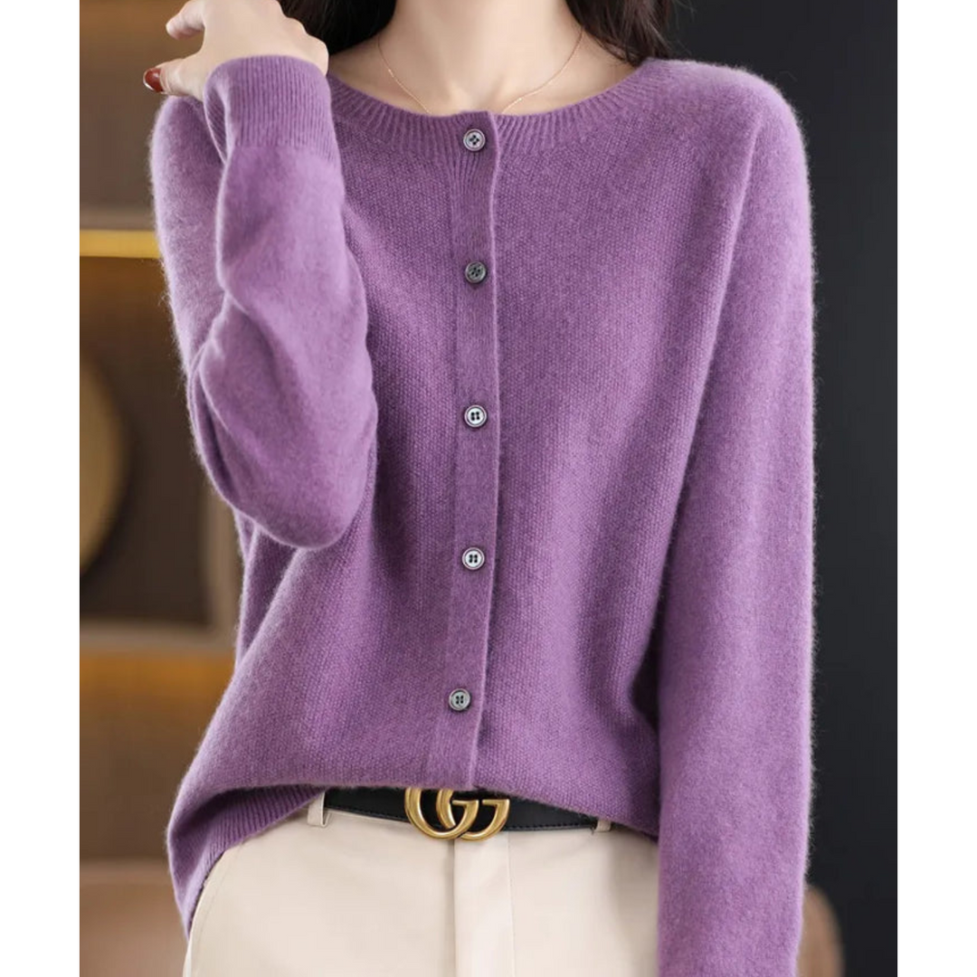 Gebreide Cardigan met Ronde Hals en Knopen Voor