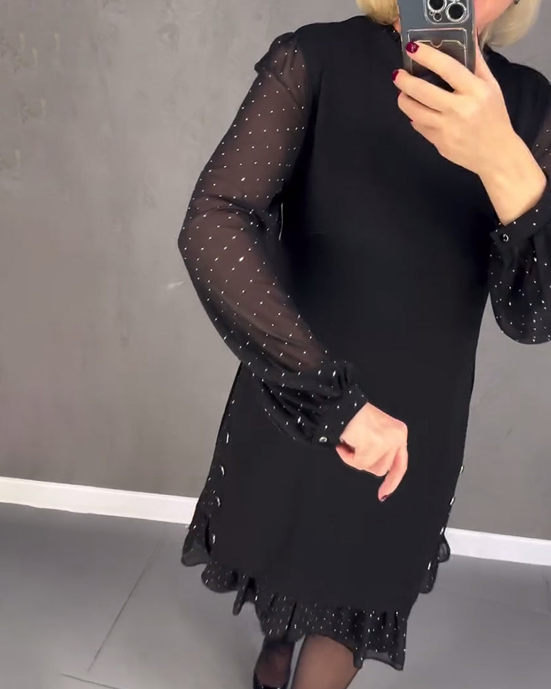 Langarmige elegante jurk met stippen