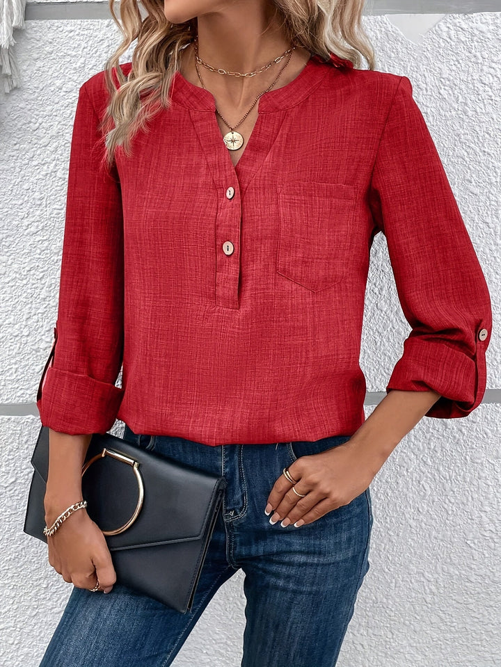 Lara | Gehaakte halsknoop blouse met lange mouwen