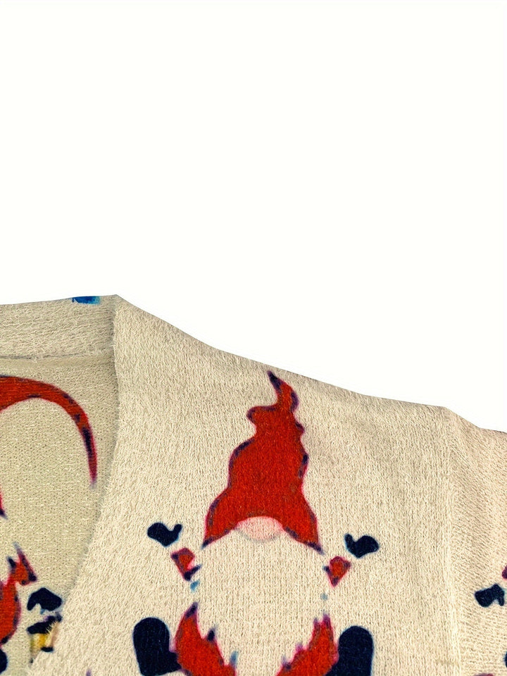 Lara | Gezellig kerstman print vest met lange mouwen en V-hals