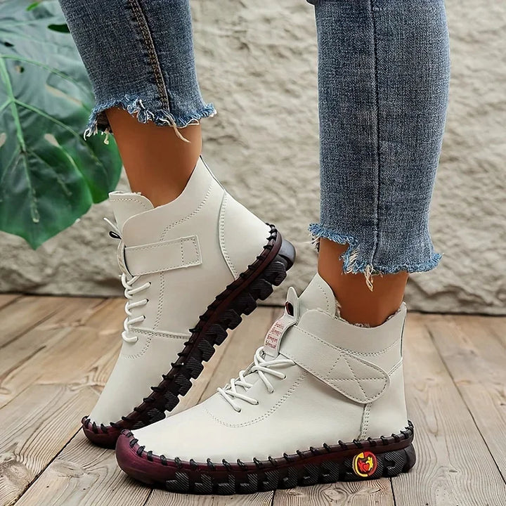 Leah | Comfortabele hoge leren schoenen met veters en klittenband voor vrouwen