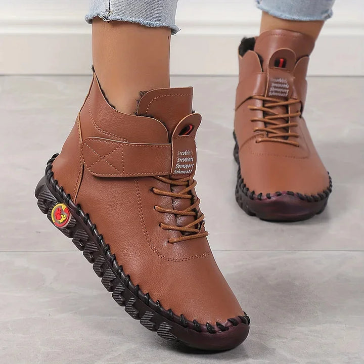 Leah | Comfortabele hoge leren schoenen met veters en klittenband voor vrouwen