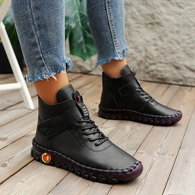 Leah | Comfortabele hoge leren schoenen met veters en klittenband voor vrouwen