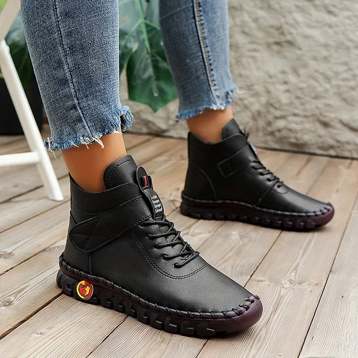 Leah | Comfortabele hoge leren schoenen met veters en klittenband voor vrouwen