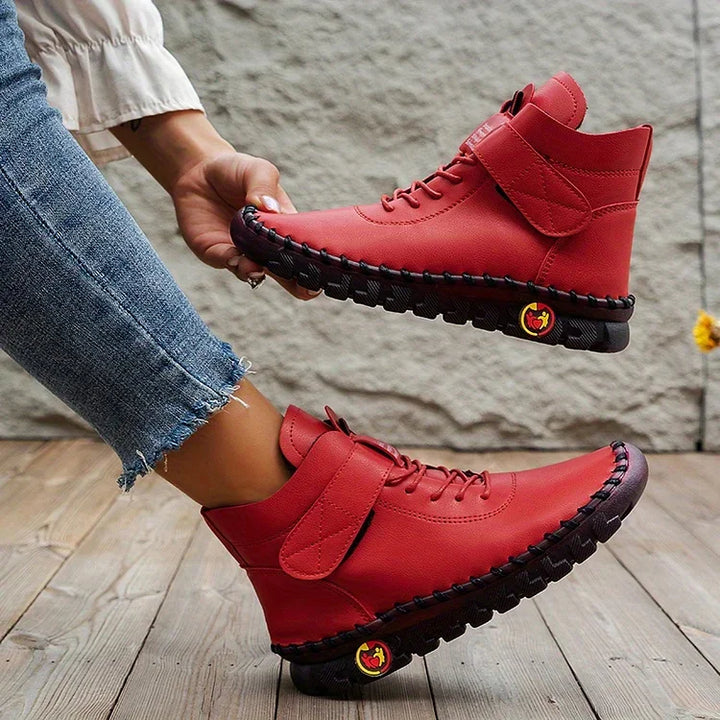 Leah | Comfortabele hoge leren schoenen met veters en klittenband voor vrouwen
