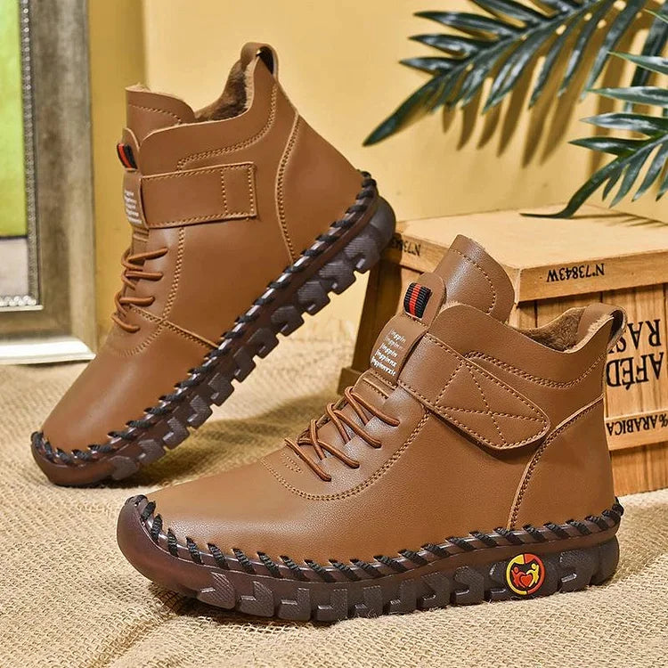 Leah | Comfortabele hoge leren schoenen met veters en klittenband voor vrouwen