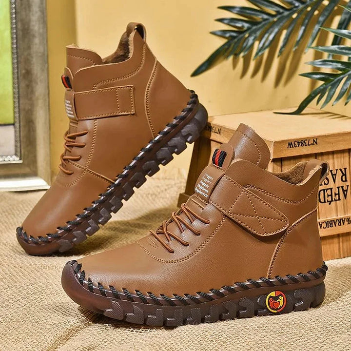 Leah | Comfortabele hoge leren schoenen met veters en klittenband voor vrouwen
