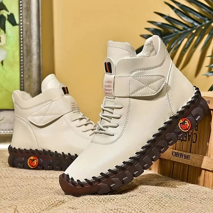Leah | Comfortabele hoge leren schoenen met veters en klittenband voor vrouwen
