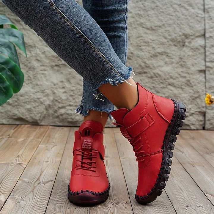 Leah | Comfortabele hoge leren schoenen met veters en klittenband voor vrouwen
