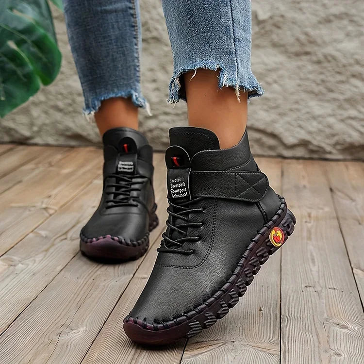 Leah | Comfortabele hoge leren schoenen met veters en klittenband voor vrouwen