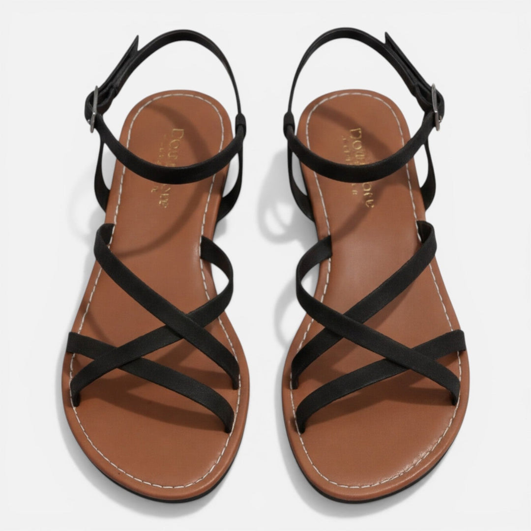 Leren Sandalen Dames Plat Met Enkelbandje Casual