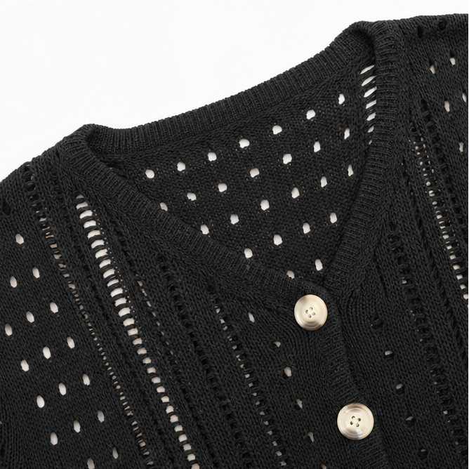 Lianora – Korte Mouw Open Gebreide Knopen Cardigan voor Vrouwen