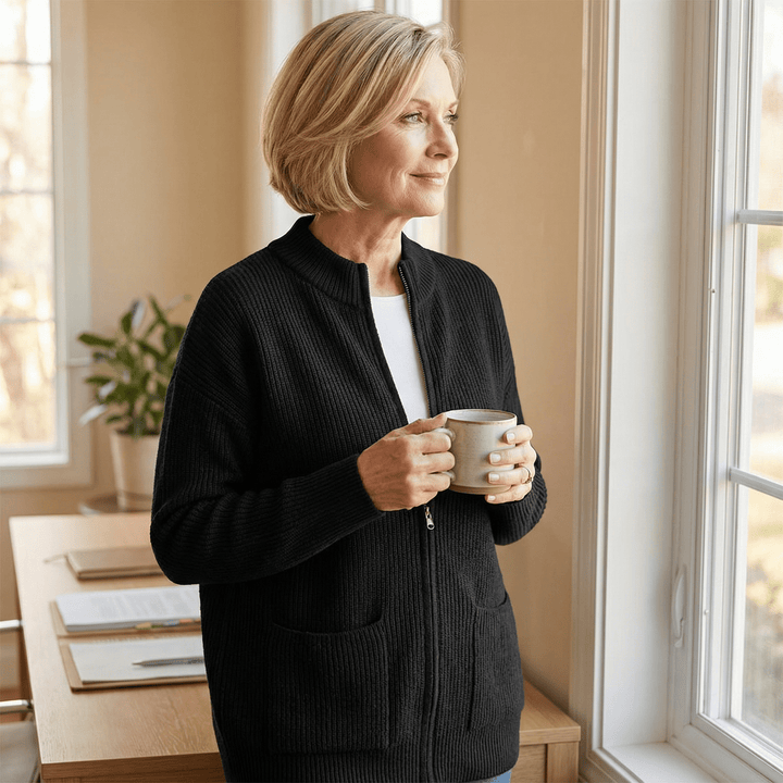 Covena – Zachte Gebreide Zip-Up Cardigan met Zakken