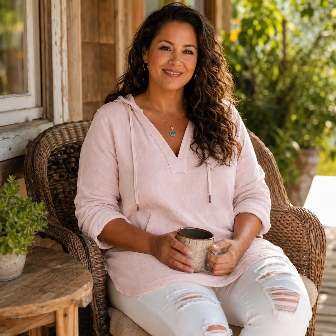 Muslina – Zachte V-hals Hoodie Zomer Top met Kangoeroezak